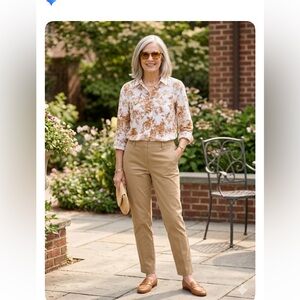 Charter Club  Luxury Linnen 100% Brown Floral Button-Down Shirt